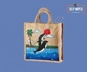 Dolphin Hand Painted Jute Bag