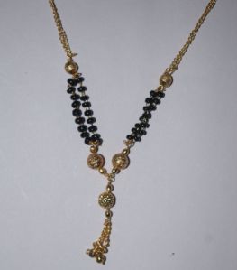 Brass Black Bead Double Chain Mangalsutra