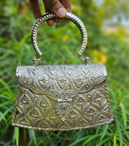 Silver Brass Purse with Handle