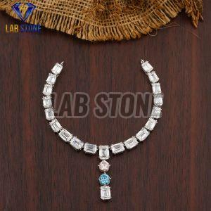 Round Cut Diamond White Gold Necklace Set