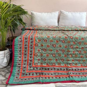 Red & Green Block Print Cotton Quilt