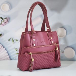 Ladies Pink Leather Handbag For Party Wear