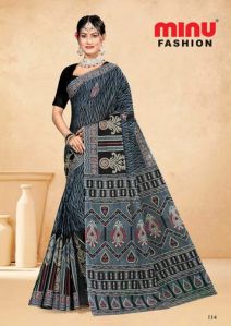 Black Horse Printed Cotton Saree