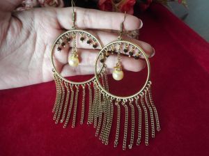 Golden Oxidized Earrings With Cascading Chain