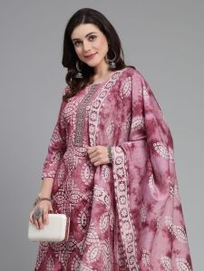 Round Neck Ladies Printed Anarkali Suit, Technics : Machine Made