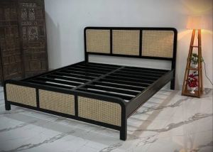 Wooden Rattan Canning King Size Double Bed