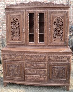 Brown Hand Carved Wooden Storage Cabinet