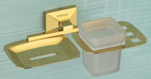 Roden Gold Soap Dish & Tumbler Holder