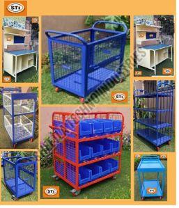 Powder Coated Mild Steel Cage Container Trolley, For Handling Heavy Weights, Load Capacity : 200-250 Kg