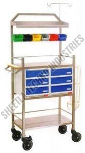 Rectangular Manual Metal Crash Cart Trolley, For Moving Goods, Color : Blue, Off White