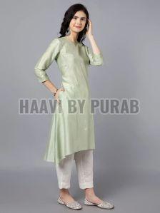 Ladies Mukaish Work Chanderi Kurta With Pant