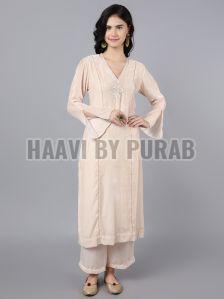 Embroidered Silk Velvet Kurta, Length : Calf Long