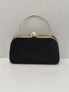 Girls Black Velvet Clutch Bag