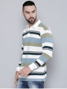 Auto Stripes Beige Navy Blue Polo T-shirt