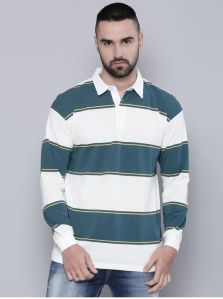 Auto Stripes Beige Tealblue Polo T-shirt