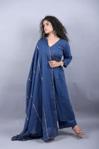 Blue Hand Embroidered Gathered Kurta