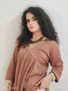 Brown Hand Embroidered Gathered Kurta