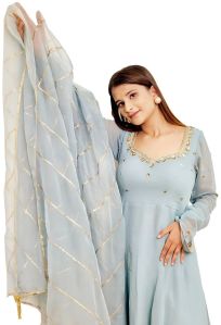 Gray Hand Embroidered Anarkali Suit