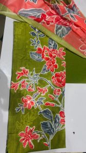 Olive Green Flower Printed Unstitched Cotton Suit