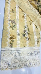Pastel Yellow White Thread Embroidered Unstitched Suit