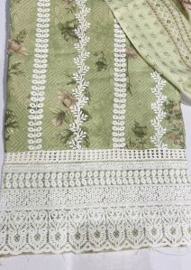 Sage Green White Thread Embroidered Unstitched Suit