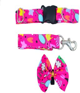 Bff Cotton Dog Collar and Leash Set With Bow(Flat ,medium)