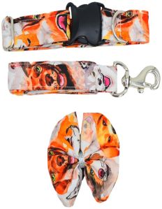 Happy Snappy Cotton Dog Collar & Leash Set With Bow