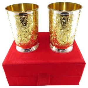 Two Gold Silver Plated Glass Set