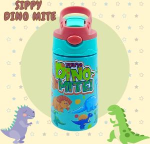 Voik Sippy Dino Mite Stainless Steel Water Bottle With Straw