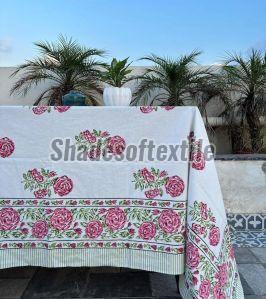 Printed Cotton Pink Rose Table Cloth For Kitchen, Restaurant