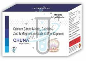 Chuna Sofgel Capsules, Composition :   Calcitriol I.P. 0.25 Mcg,   Zinc Sulphate, Magnesium