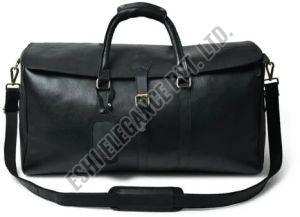 Plain Black Leather Duffle Bags For Travel Use