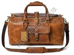 Plain Brown Leather Duffle Bags For Travel Use