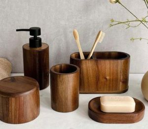 Wooden Bathroom Accessories Set