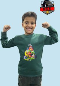 Cotton Fleece New Style 4K Print Stylish Winter Round Neck Sweat Shirt For Boys Green/maroon