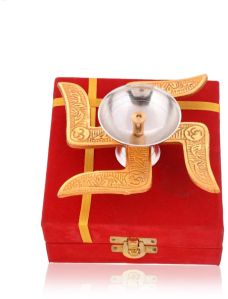 Brass Golden Swastik Crystal Diya