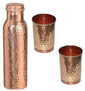 Hammered Copper Bottle and Glass Set