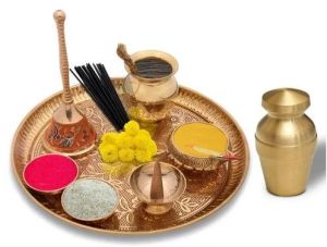 Handcrafted Brass Pooja Thali Set, Packaging Type : Velvet Box