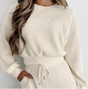 Women White Waffle Knit Co-ord Set