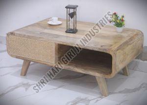 Polished Wood Rattan Cane Coffee Table For Restaurant, Hotel, Home