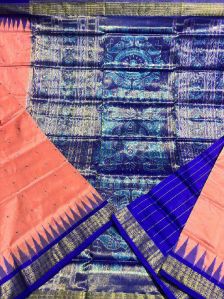 Ladies Blue & Peach Sambalpuri Original Silk Saree