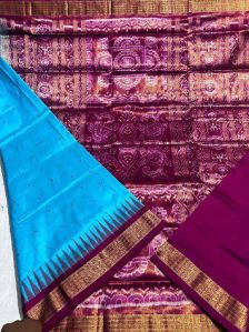 Ladies Pink & Sky Blue Sambalpuri Original Silk Saree