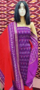 Ladies Purple & Red Sambalpuri Unstitched Suit