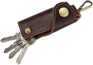 Plain Genuine Buff Leather Keychain, Color : Brown