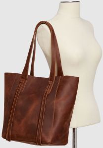 Ladies Oil Pull Up Hunter Leather Shopping Tote Bag