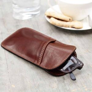 Plain Leather Sunglasses Case, Color : Brown