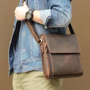 Mens Hunter Leather Satchels Crossbody Sling Bag