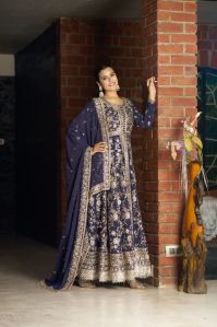 Ladies Blue Anarkali With Pant