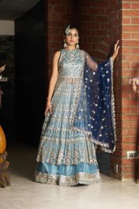 Ladies Blue And Navy Blue Lehenga XL, M Party Wear