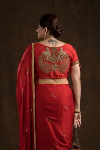 RED MAYUR HAND EMBROIDERED BLOUSE